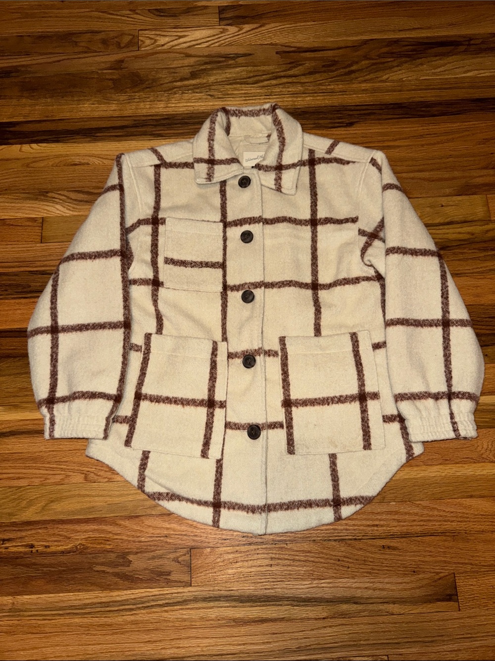Universal Thread Lined Plaid Shacket Small Cream